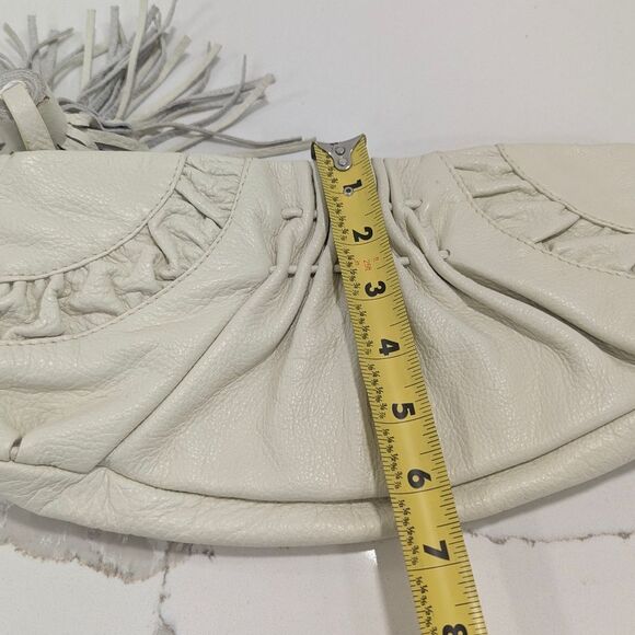 WHBM Soft Leather Clutch Cream Bag Purse Ruffle Zip Closure Inside Pockets Party - Picture 3 of 11